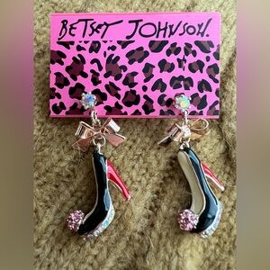 New Y2K Christmas Earrings Betsey Johnson High Heel Bow Crystal